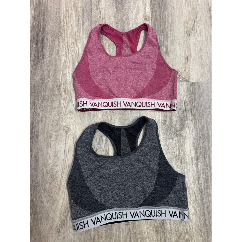 Vanquish Fitness Sports Bra Bundle Racerback Activewear Pink & Grey‎